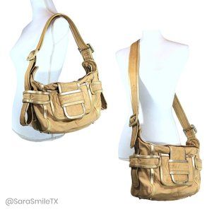 PIERRE HARDY Designer Tan & Gold Genuine Leather Crossbody or Shoulder Bag